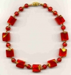 "Exposed Gold" Vibrant Red Venetian Glass Necklace
