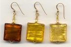 Gold Foil, 21mm Square, Venetian Bead Earrings