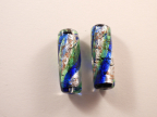 Tubes, 36-38 x 20mm, Blue & Green Stripe, Silver, Aventurina