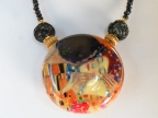 Klimt's "The Kiss", Blown Murano Glass Disc with amber colored tubes