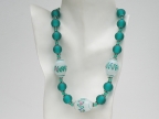 Vintage Teal Green & White Large Oval Fiorato Necklace