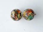 12mm Round, Green, Topaz, Black, 24 Kt Gold Foil, Aventurina; Jackson Pollock Style Beads