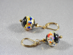 Klimt 12mm Round, Black Base, 24 Kt Gold, Earrings on Lever Back