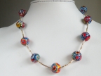 Millefiori 14mm Round Necklace with Bugle Beads