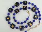 Vintage Cobalt Blue Exposed Gold Venetian Bead Necklace: