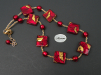 Vintage Exposed Gold Red, Venetian Beads, Large, Square Necklace