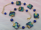 Cobalt Blue and Aqua Teal Exposed Gold Necklace