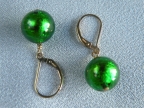 Round Green and Gold Foil Earrings