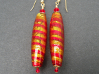 Vintage, Long Earrings, Red & Gold Striped, 40x10mm Vintage, Long Earrings, Red & Gold Striped, 40x10mm