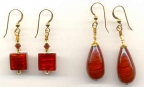 Solid Red and Gold foil Venetian glass bead earrings.