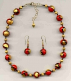 Red, Black, and Gold, 14mm Round Venetian Beads