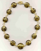 Murano Glass Necklace, Black & Gold "Greek Key" Design