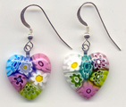 Millefiori Lace 18mm Heart Earrings