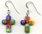 Millefiori 23mm Cross Earrings