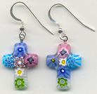 Millefiori Pastel Lace Cross Earrings