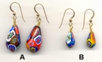 Millefiori, Fine Quality, Teardrop Dangle Earrings, Style a. and Style b.