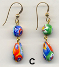 Millefiori, Fine Quality, Teardrop and Round Earrings