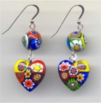 Millefiori Hearts and Rounds Dangle Earrings