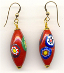 Millefiori Red Oval Earrings