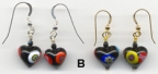 "Baby" Black Millefiori Heart Earrings