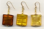 Gold Foil, 21mm Square, Venetian Bead Earrings