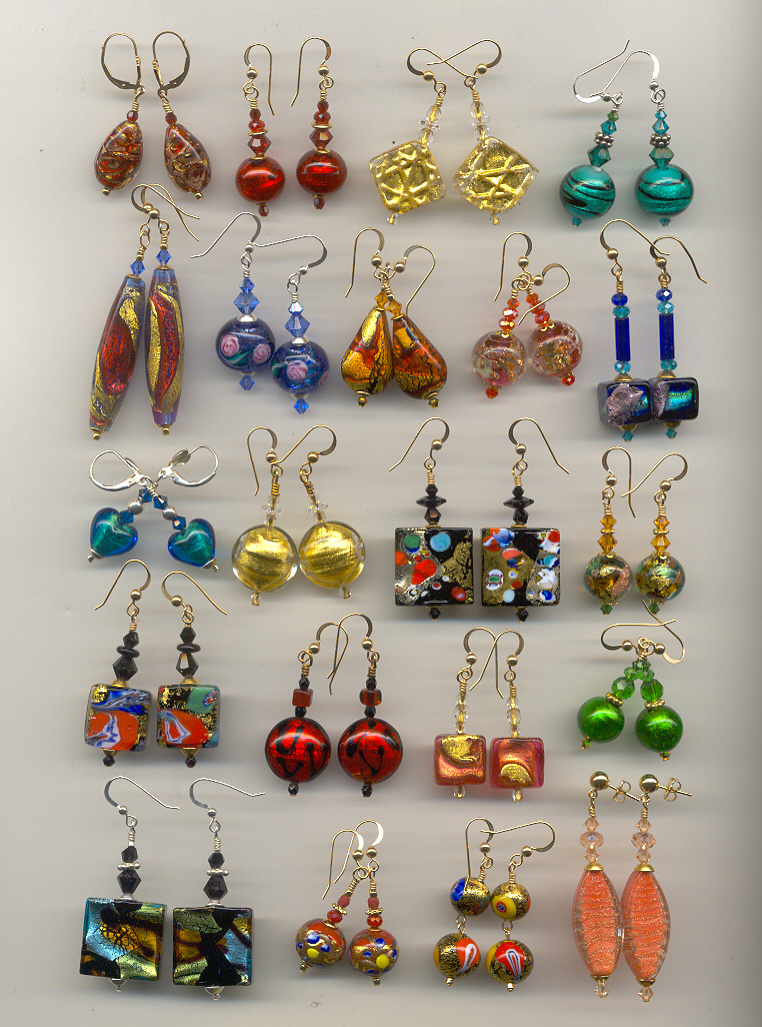Venetian murano glass earrings genuine Venetian glass and sterling silver multi colour pastel and black earrings venetian glass jewelry