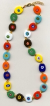 Large Multicolored "Candy" Millefiori Disc Necklace with Gold Clasp