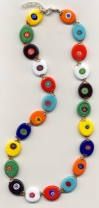 Large, Multicolored "Candy" Millefiori, Disc Necklace with Silver Clasp