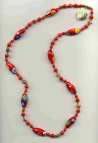 Red, Oval Millefiori, 32 Inch Necklace