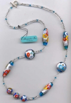 Silver Foil, Bright Aqua Base, Millefiori Beads