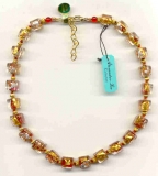 Luna Red Cubes with Gold and Silver Foil, Venetian Bead Necklace.