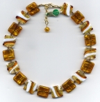 Vintage Striped White, Topaz and 24 Kt. Gold Necklace