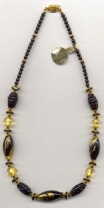Oval Exposed Gold Beaded, Black Necklace