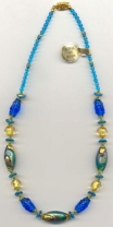 Oval Exposed Gold Beaded Aqua-Teal Necklace