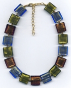 Periwinkle, Olive, Bronze, Three Colored Square, Venetian Beads