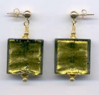 Large Square, 21mm, "Olive" & Gold Foil Earrings