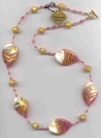 Pink, Ivory and Gold Long Necklace.