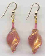 Pink, "Cracked Gold" Spiral Earrings