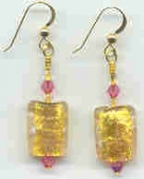 "Cracked Gold" & Pink Small Rectangle Earrings