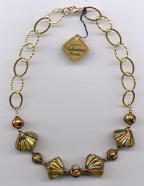 Red, Blue, Green Striped Dopio Cono on Gold Link Chain Necklace