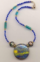 Murano Glass, Blown Disc Necklace with "Starry Night" & Striped Silver Foil Beads